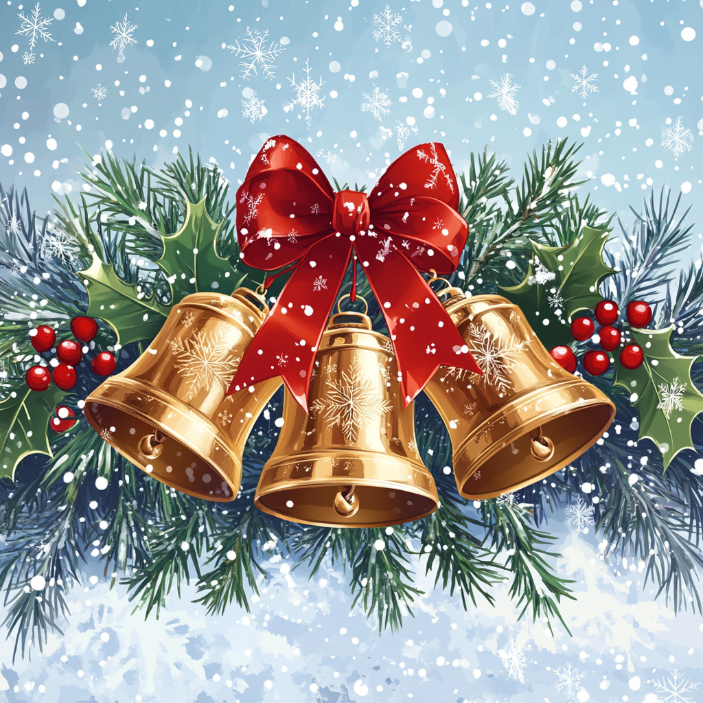 Snowy Three Brass Christmas Bells Diamond Art Kit