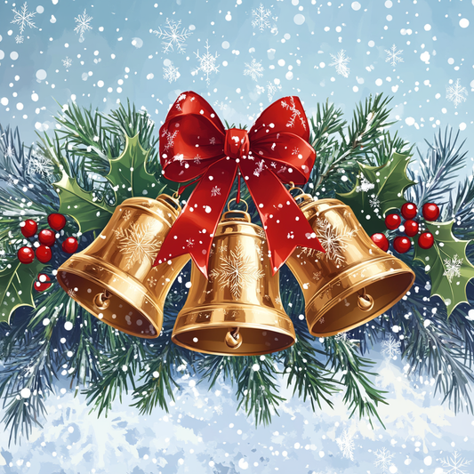 Snowy Three Brass Christmas Bells Diamond Art Kit