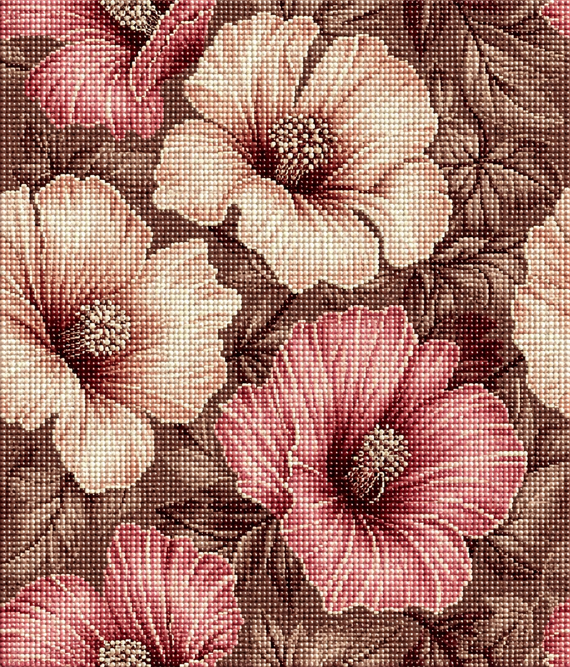 Soft Pink Beige Flowers Diamond Art Kit