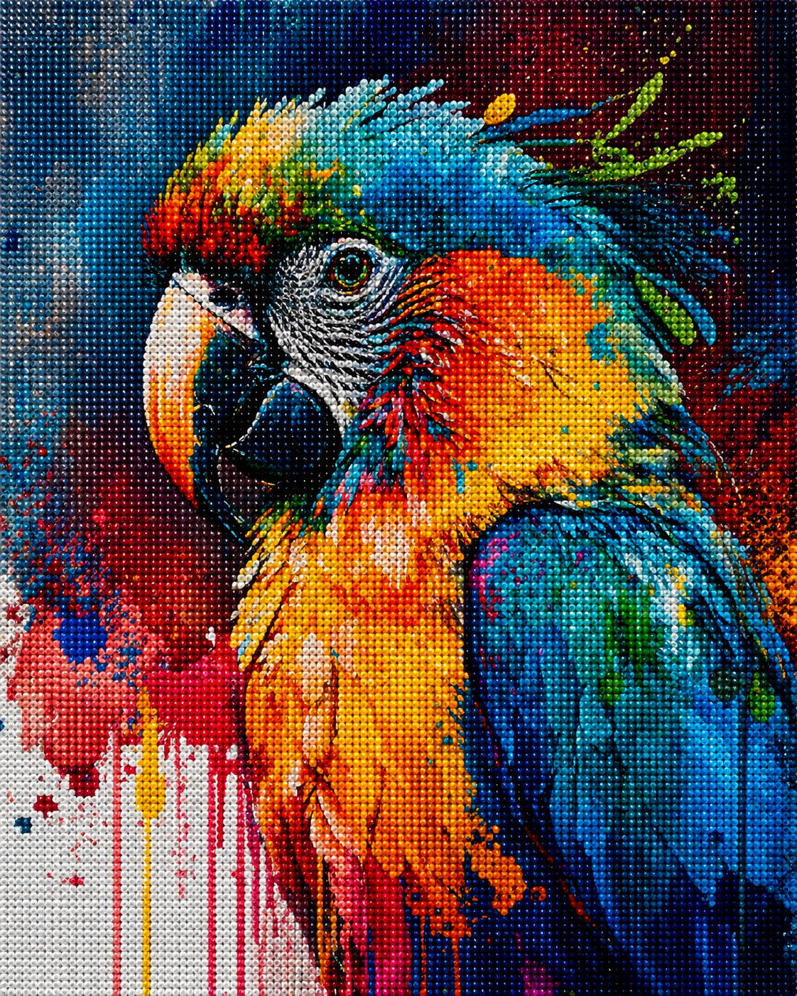 Splattered Paint Rainbow Parrot Diamond Art Kit — diamond art kit canvas