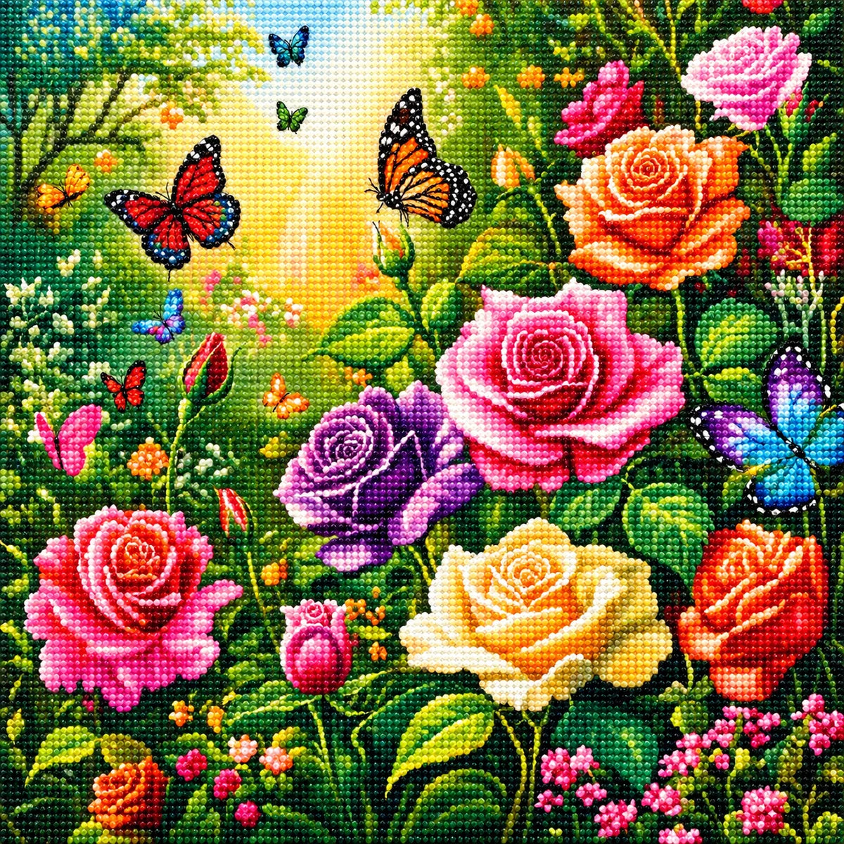Spring Colorful Roses And Butterflies Diamond Art Kit