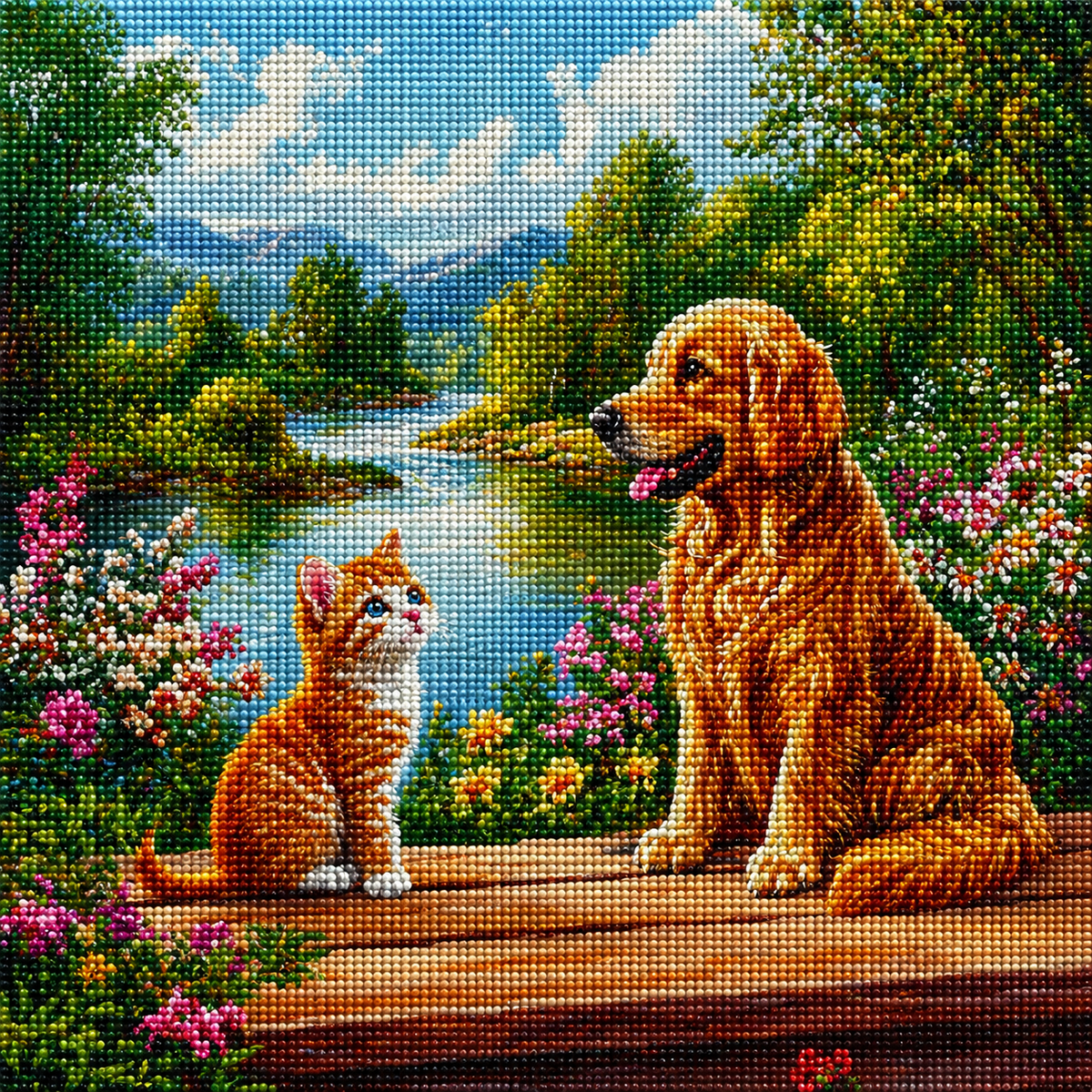 Spring Day Dog And Kitten Diamond Art Kit