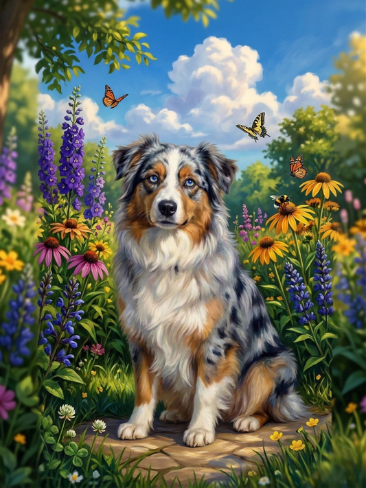 Spring Flower Australian Shepherd Diamond Art Kit