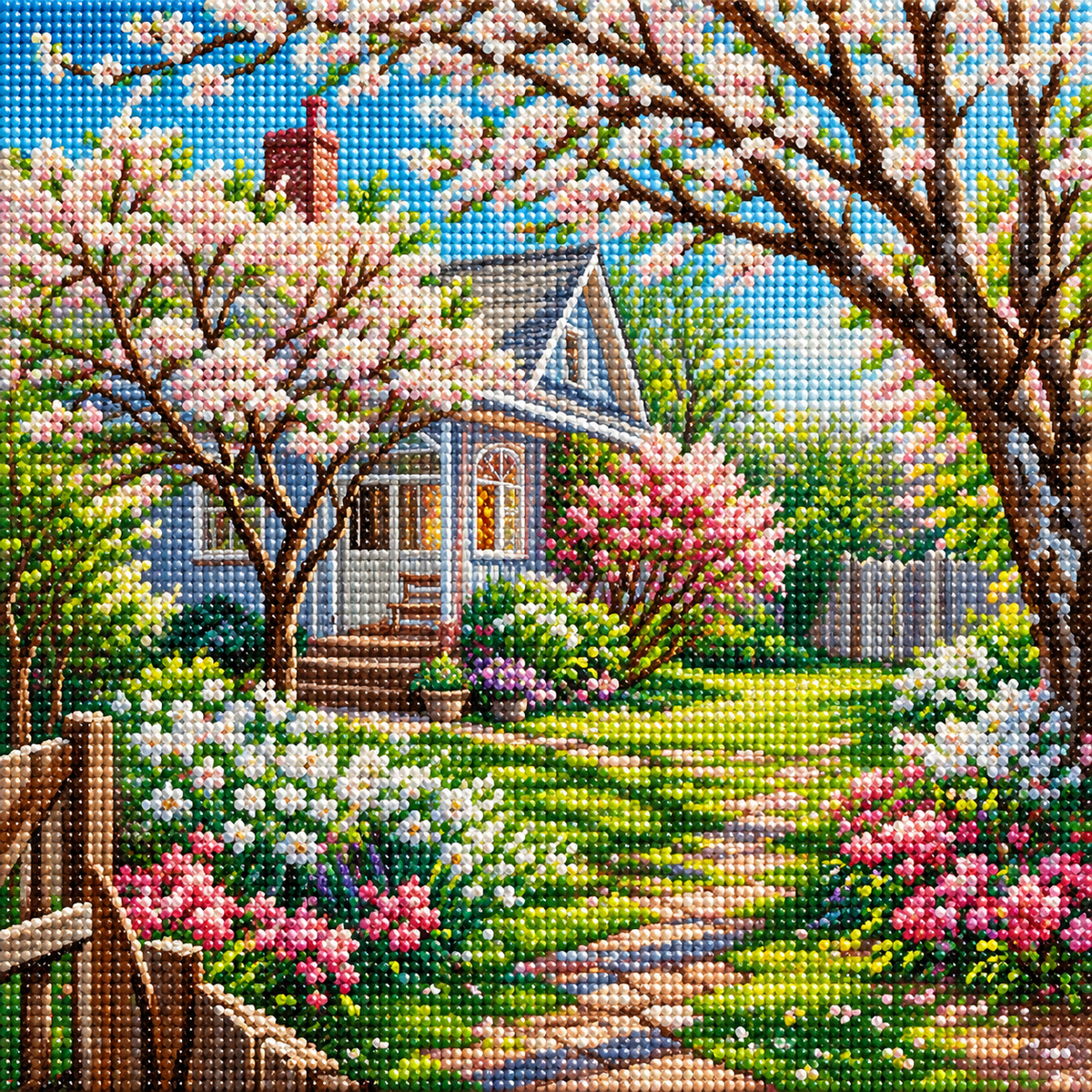 Spring Flowers House Diamond Art Kit