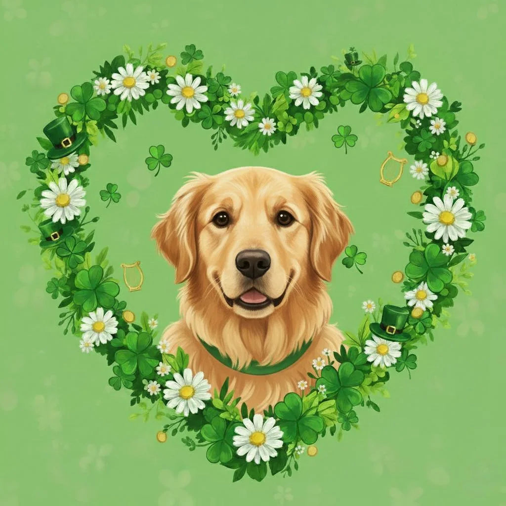 St Patricks Day Shamrock Golden Retriever Diamond Art Kit