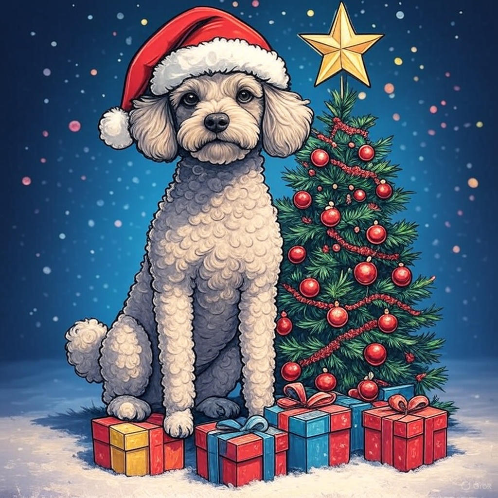 Standard White Poodle Christmas Diamond Art Kit