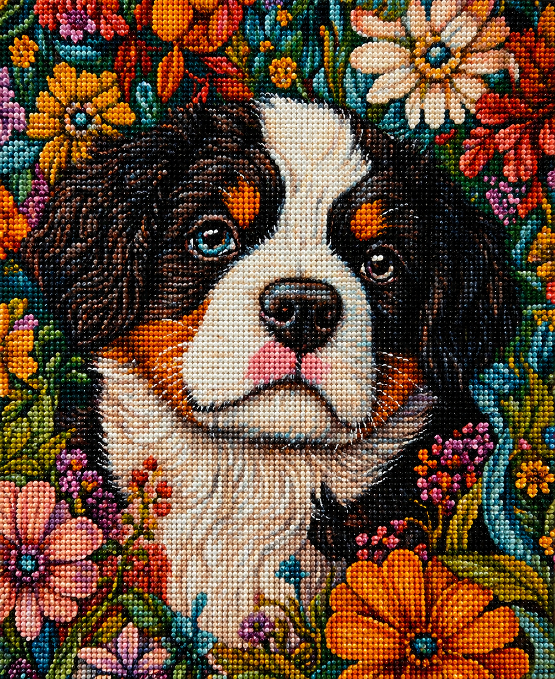St Bernard Puppy In Flowers Diamond Art Kit — diamond art kit canvas