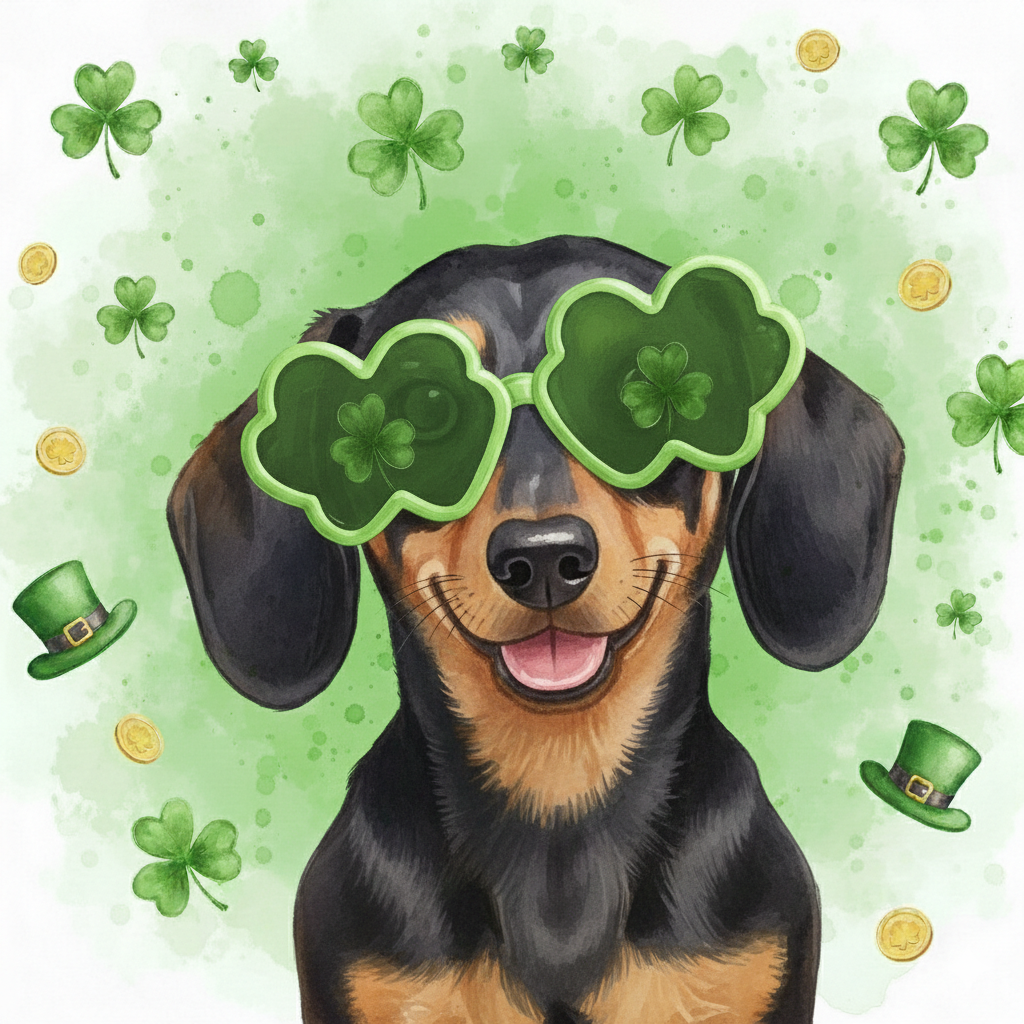 St. Patrick's Day Clover Glasses Dachshund Diamond Art Kit