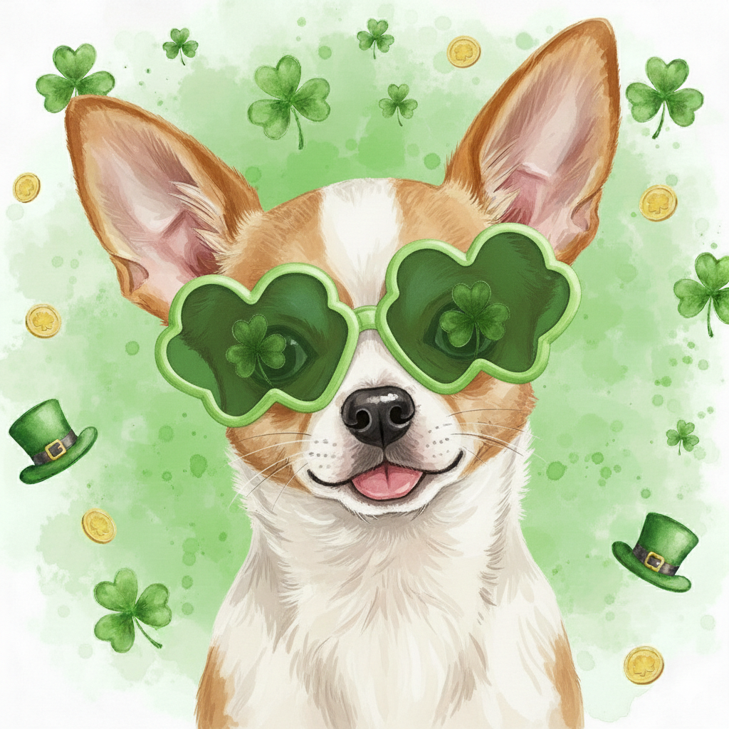 St. Patrick's Clover Glasses Short Haired Chihuahua Diamond Art Kit