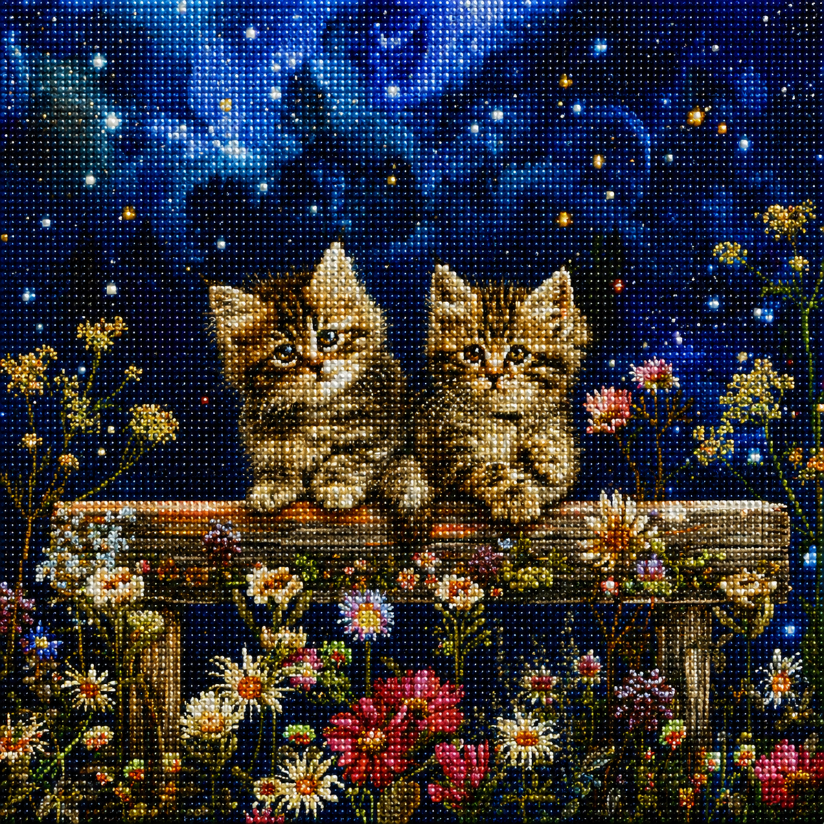 Striped Kittens Wood Bench Diamond Art Kit — diamond art kit canvas