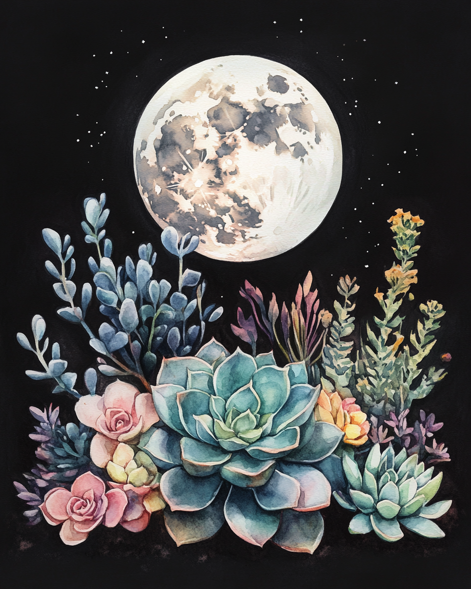 Succulents Under The Moon Diamond Art Kit
