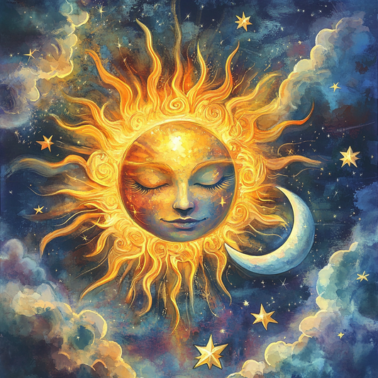 Sun and Blue Crescent Moon Diamond Art Kit