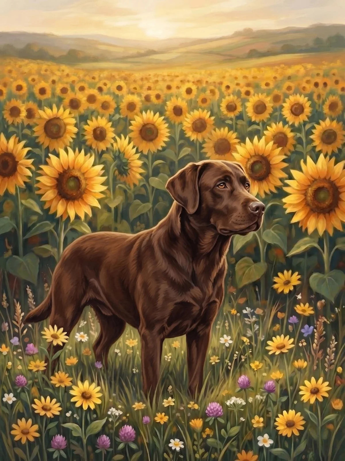 Sunflower Field Chocolate Labrador Retriever Diamond Art Kit