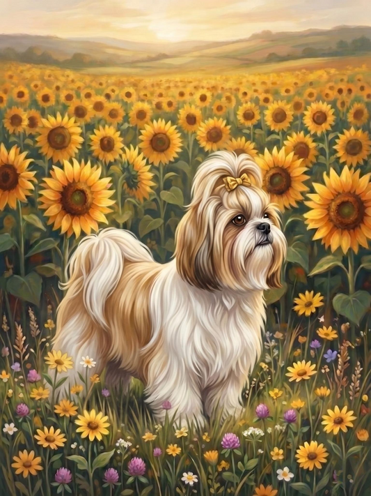 Sunflower Field Shih Tzu Diamond Art Kit