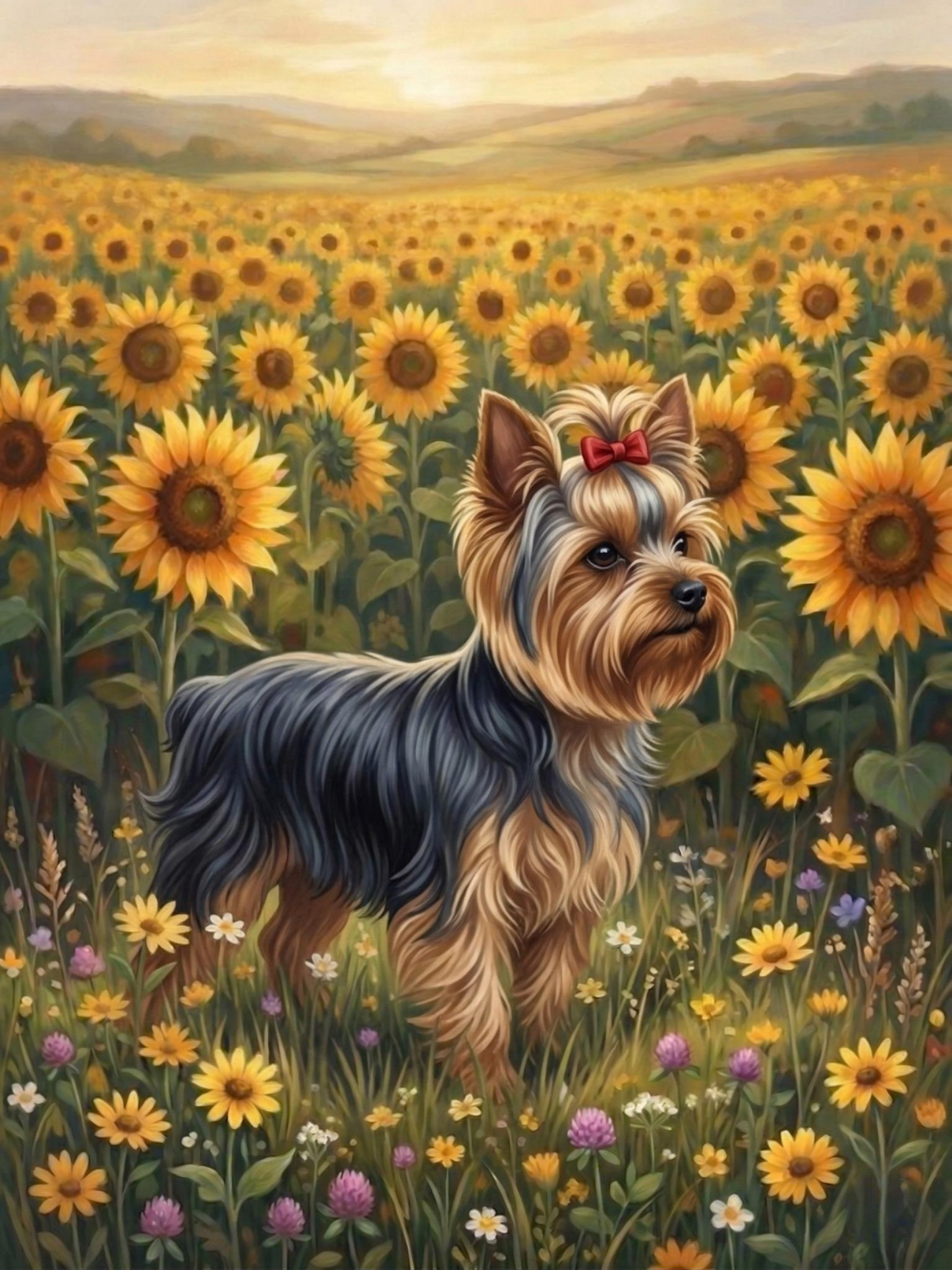 Sunflower Field Yorkshire Terrier Diamond Art Kit