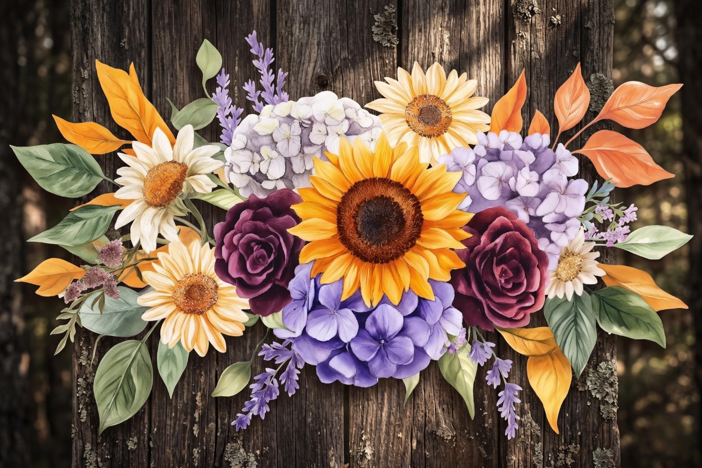 Sunflower And Purple Flower Swag Diamond Art Kit