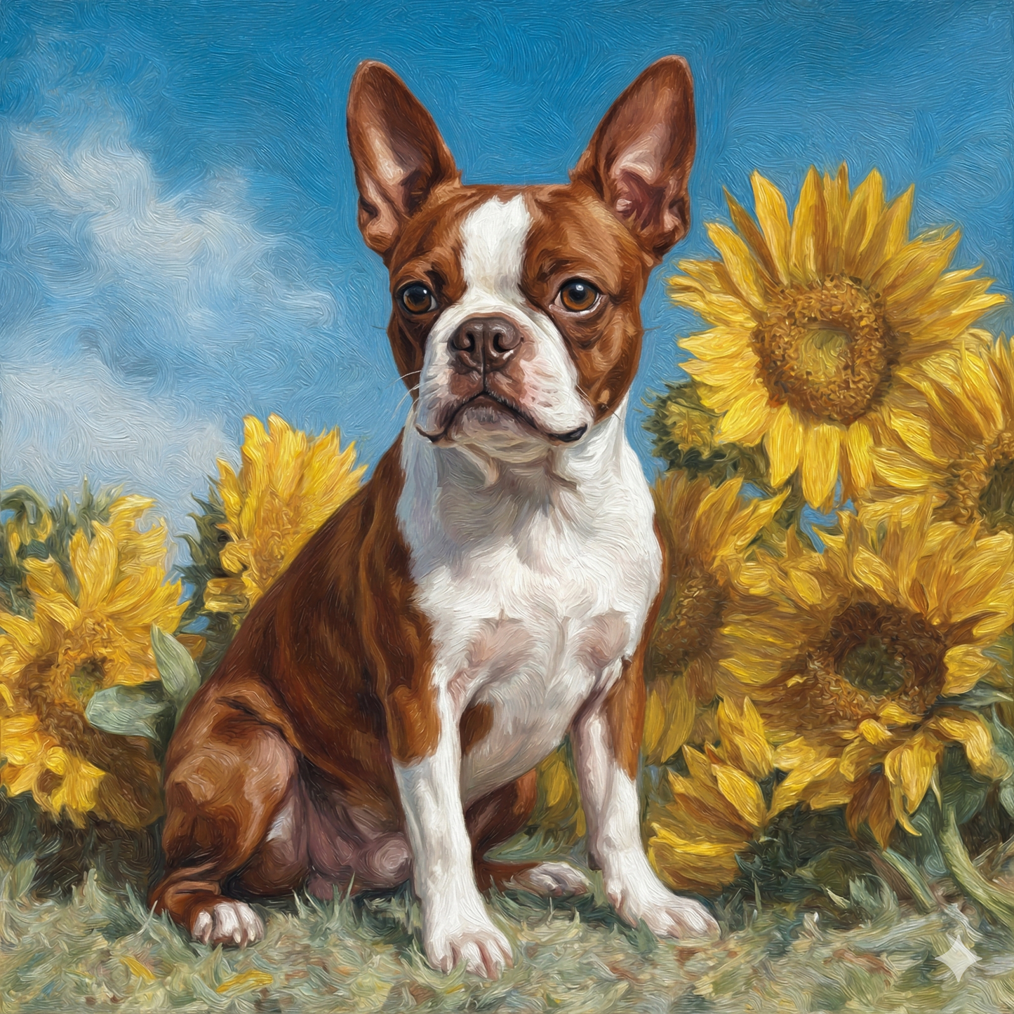 Sunflowers and Red Boston Terrier Diamond Art Kit