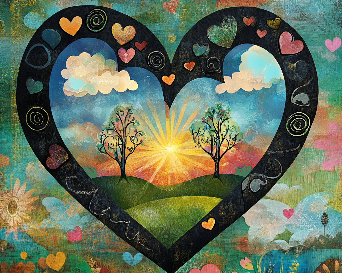 Sunrise Black Framed Heart Diamond Art Kit