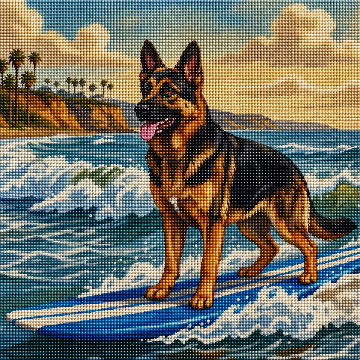 Surfing German Shepherd Diamond Art Kit