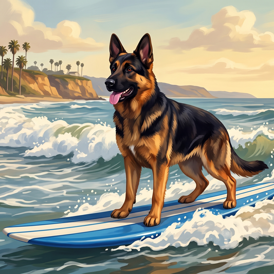 Surfing German Shepherd Diamond Art Kit