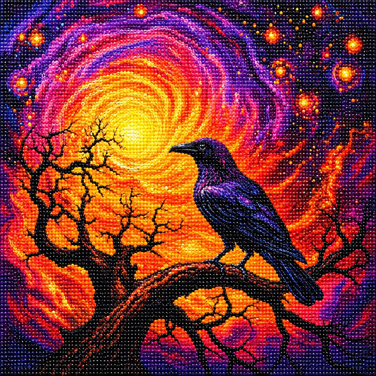 Swirling Moon Raven Diamond Art Kit