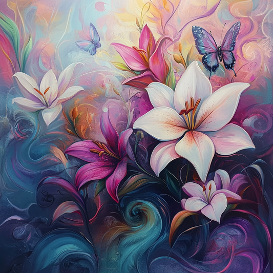 Swirling Colorful Lilies Diamond Art Kit