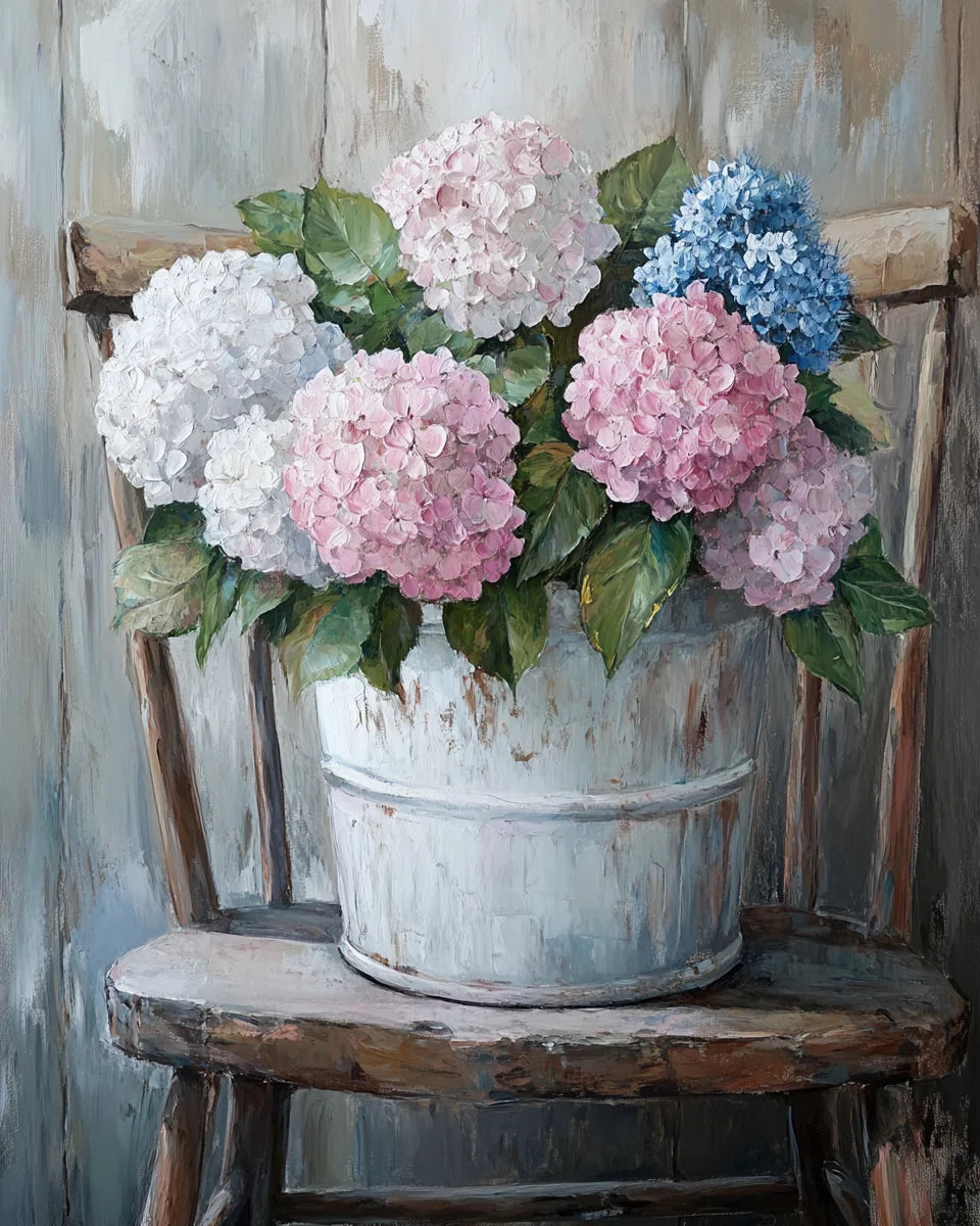 White Bucket of Hydrangeas Diamond Art Kit