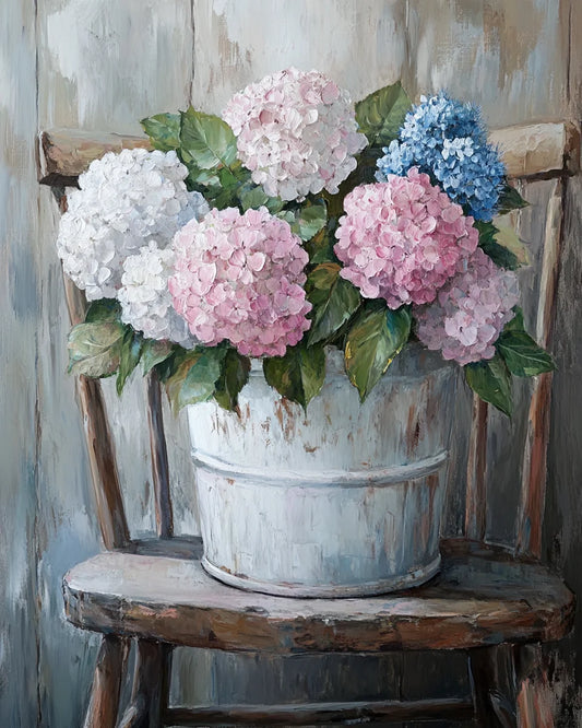 White Bucket of Hydrangeas Diamond Art Kit