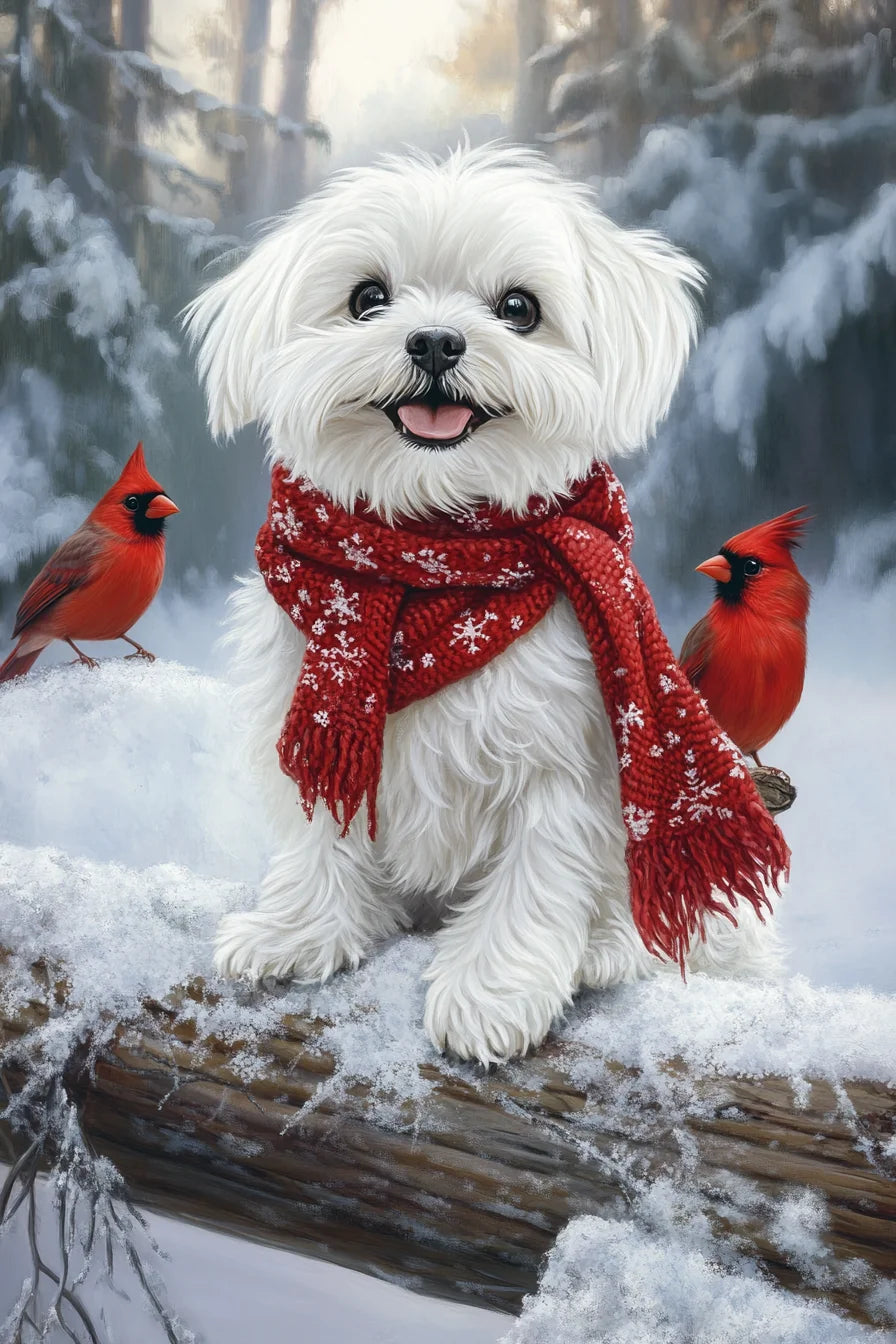 Red Cardinal and Maltese Diamond Art Kit