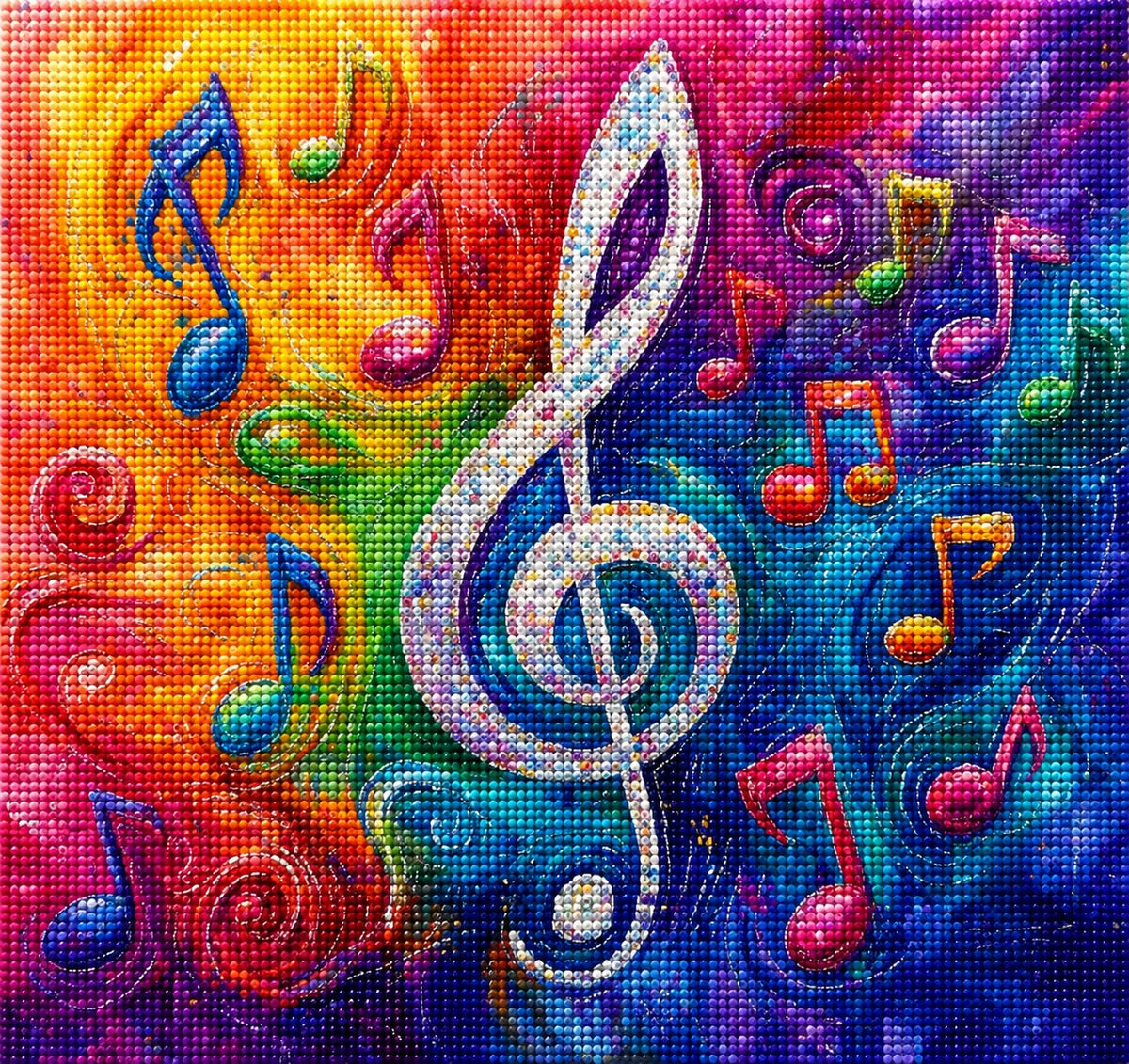 White Treble Clef And Notes Abstract Diamond Art Kit
