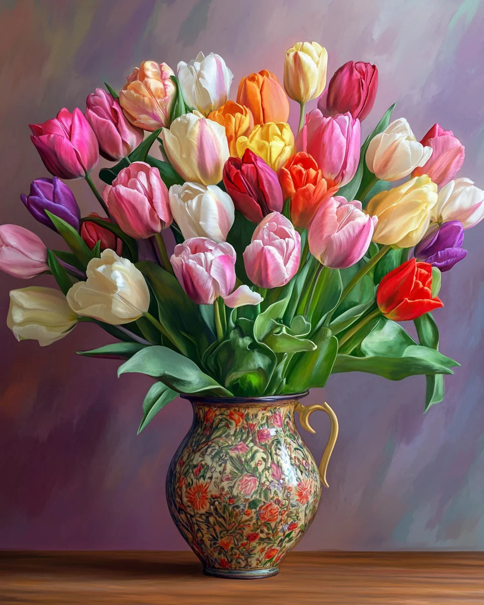 Flower and Leaves Vase of Tulips Diamond Art Kit