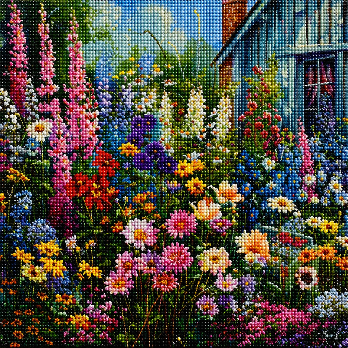 Blue House Flower Garden Diamond Art Kit