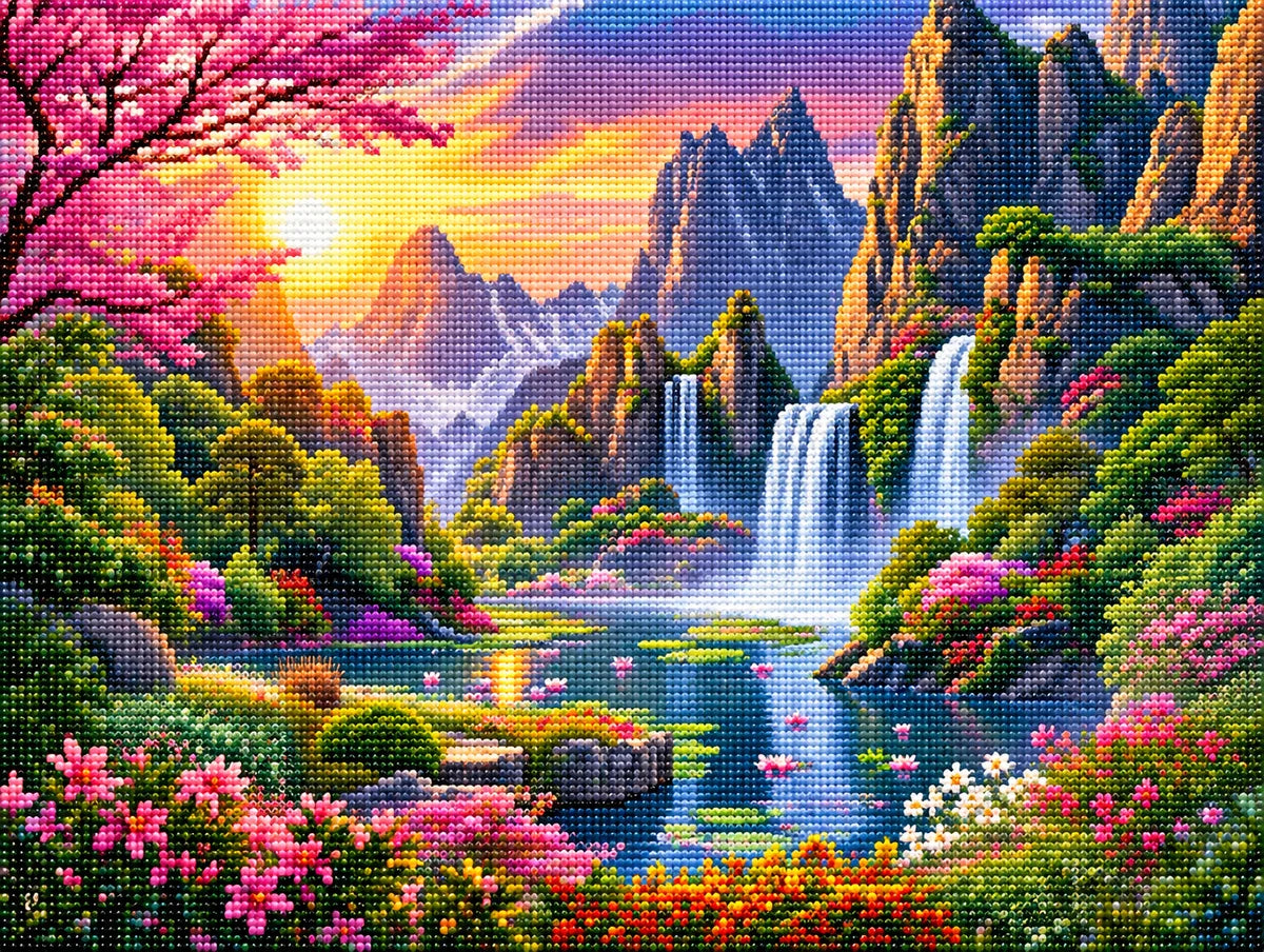 Tall Mountain Waterfalls Diamond Art Kit
