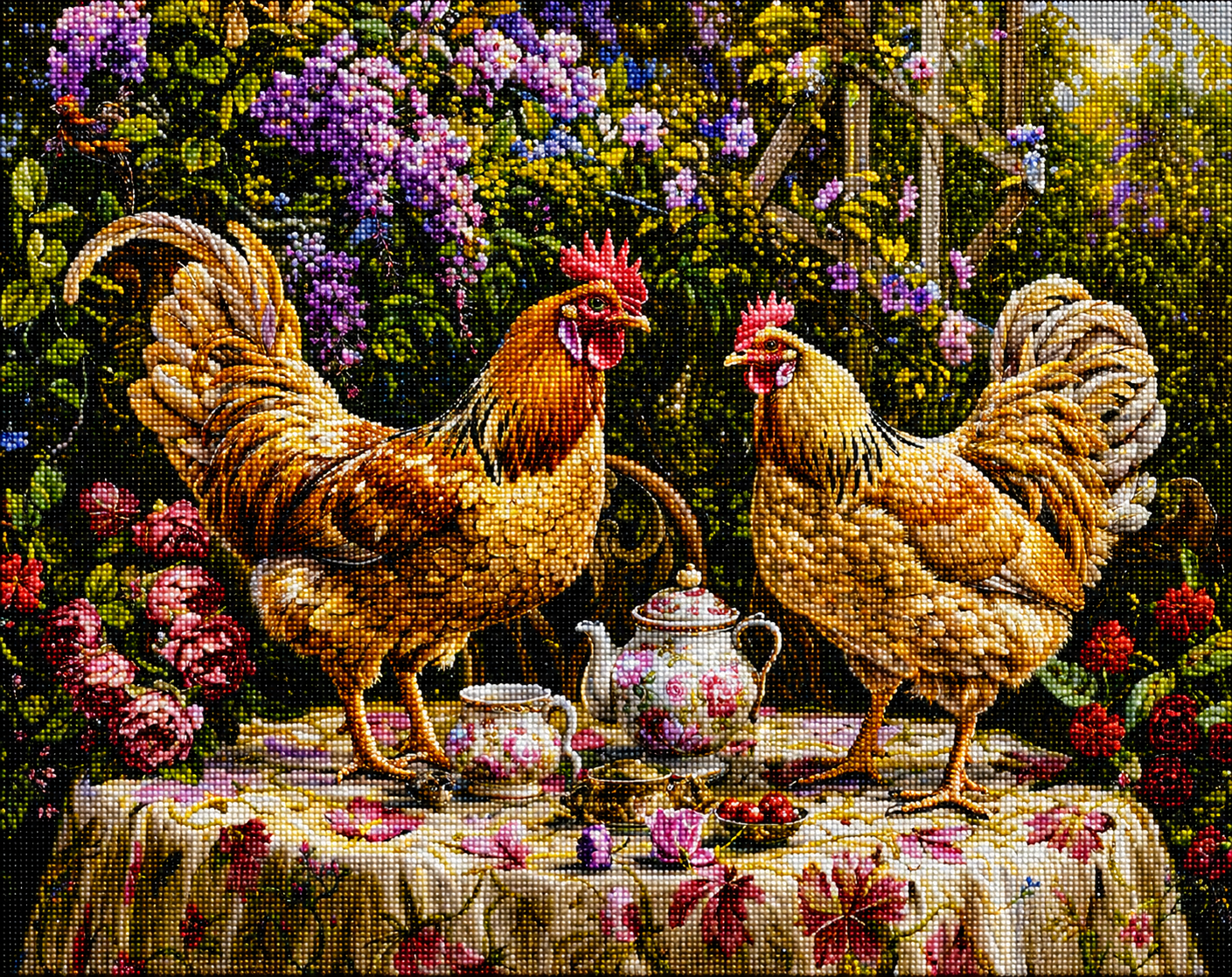 Tea For Two Roosters Diamond Art Kit