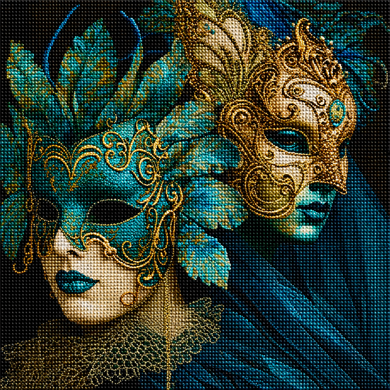 Teal And Gold Masks Diamond Art Kit