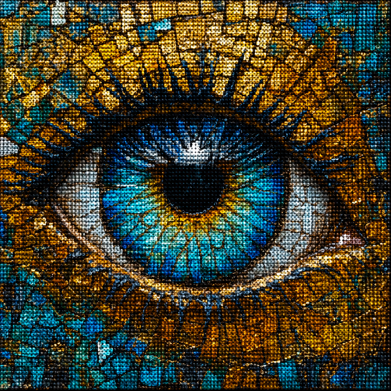 Teal And Gold Mosaic Eye Diamond Art Kit