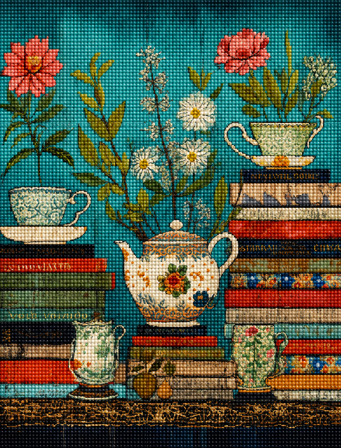 Teapot And Books Diamond Art Kit — diamond art kit canvas