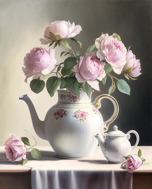 Teapot of Pink Roses Diamond Art Kit