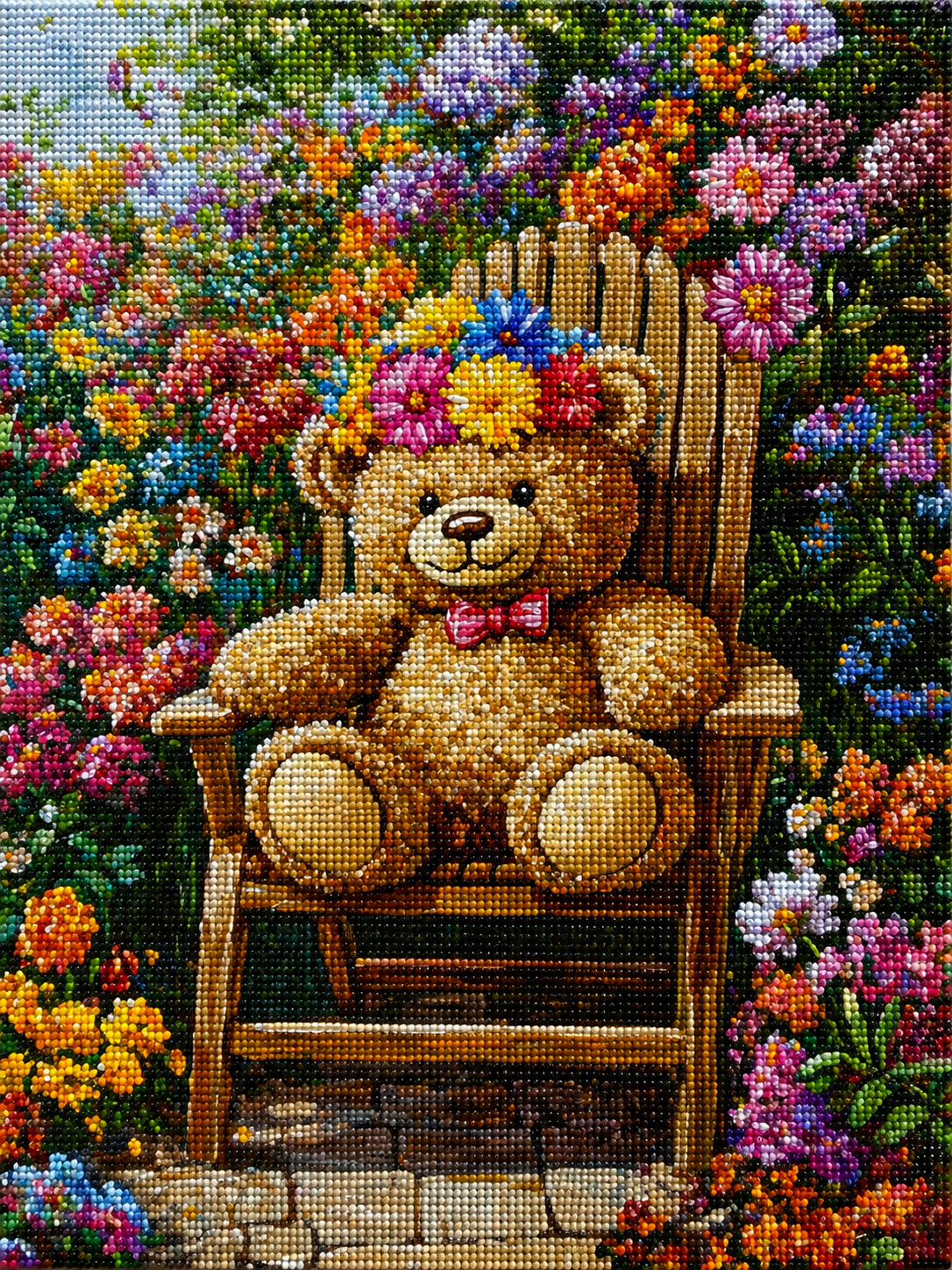 Teddy Bear Flower Garden Diamond Art Kit