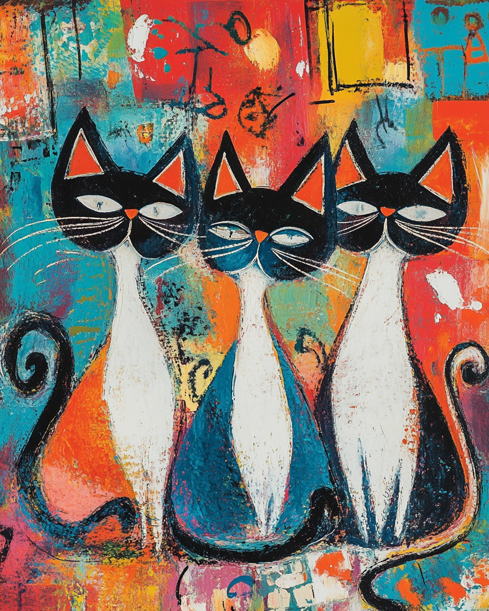 Three Abstract Tall Cats Diamond Art Kit