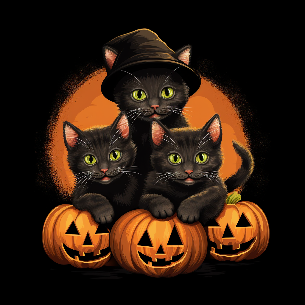 Three Black Kittens and Pumpkins Diamond Art Kit