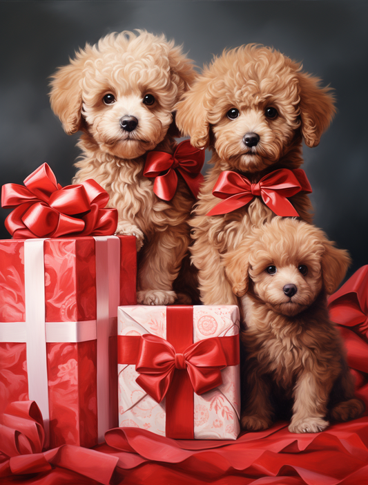 Three Brown Poodles and Presents Diamond Art Kit