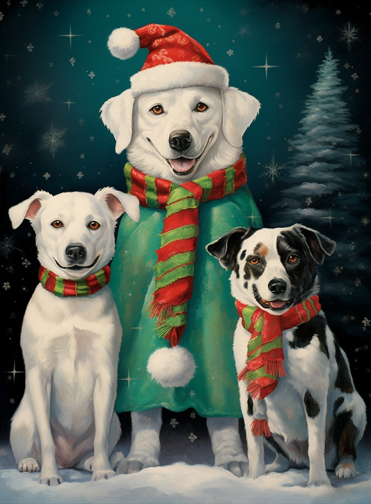 Three Christmas Dogs in the Snow Diamond Art Kit