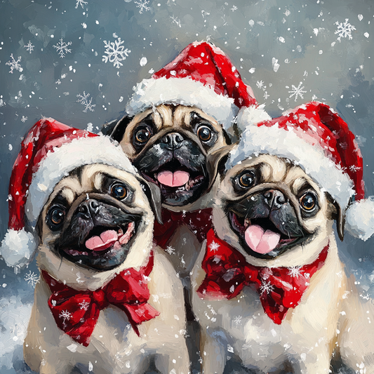 Three Christmas Pugs Diamond Art Kit