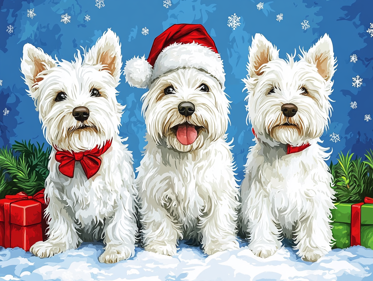 Three Christmas Westies Diamond Art Kit