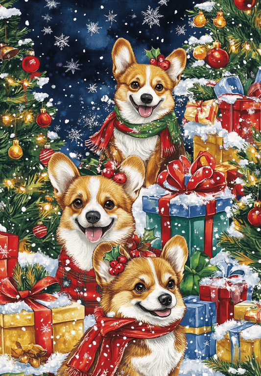 Three Corgis at Christmas Diamond Art Kit