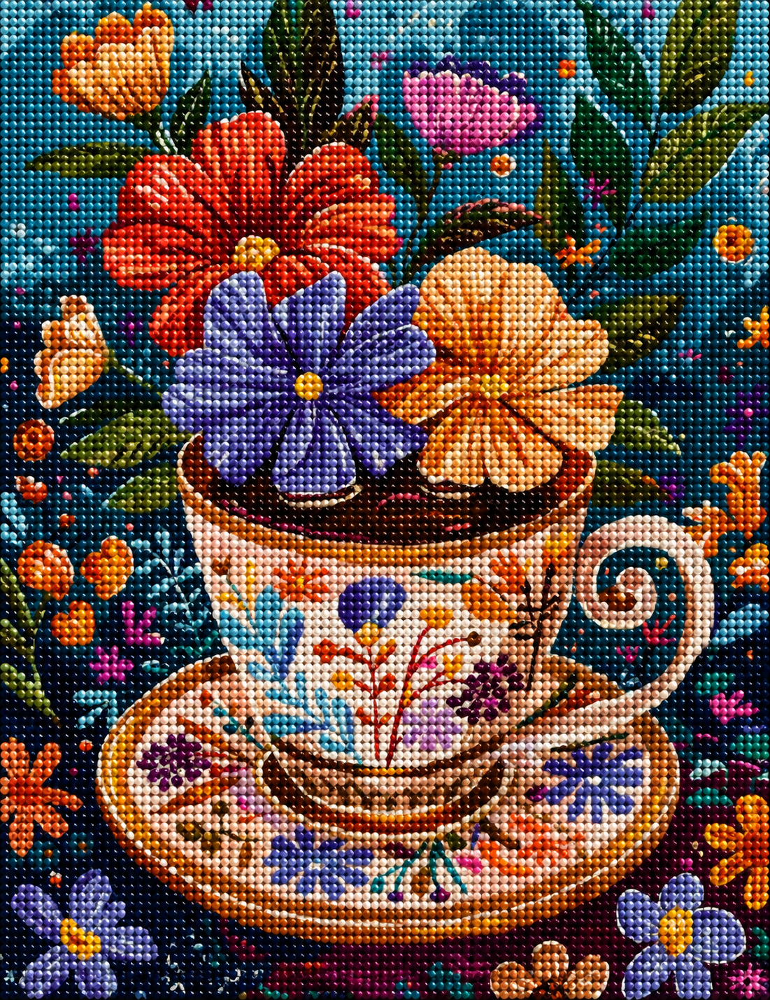 Three Flower Coffee Cup Diamond Art Kit