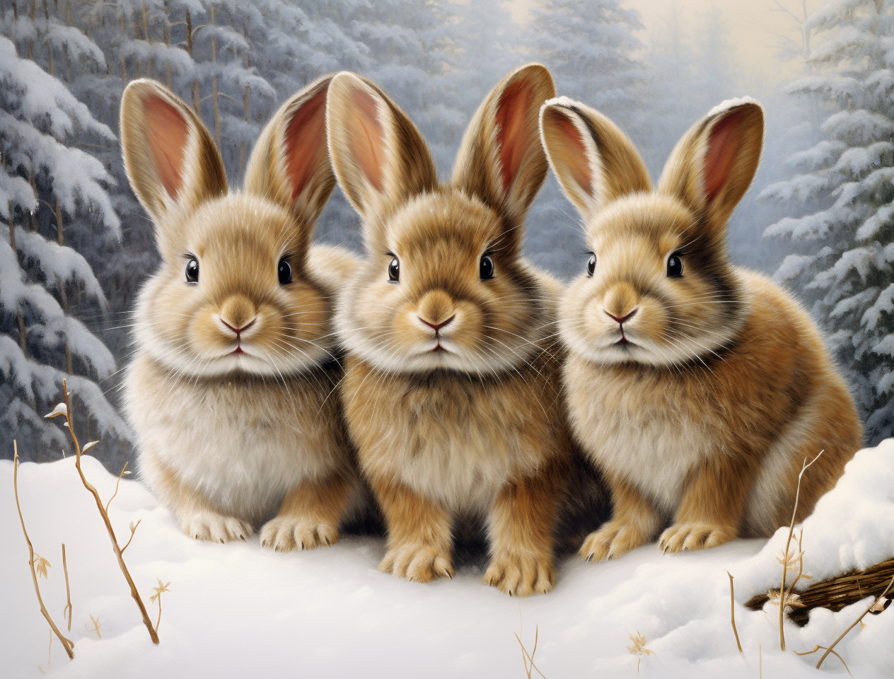 Three Fluffy Brown Bunnies Diamond Art Kit