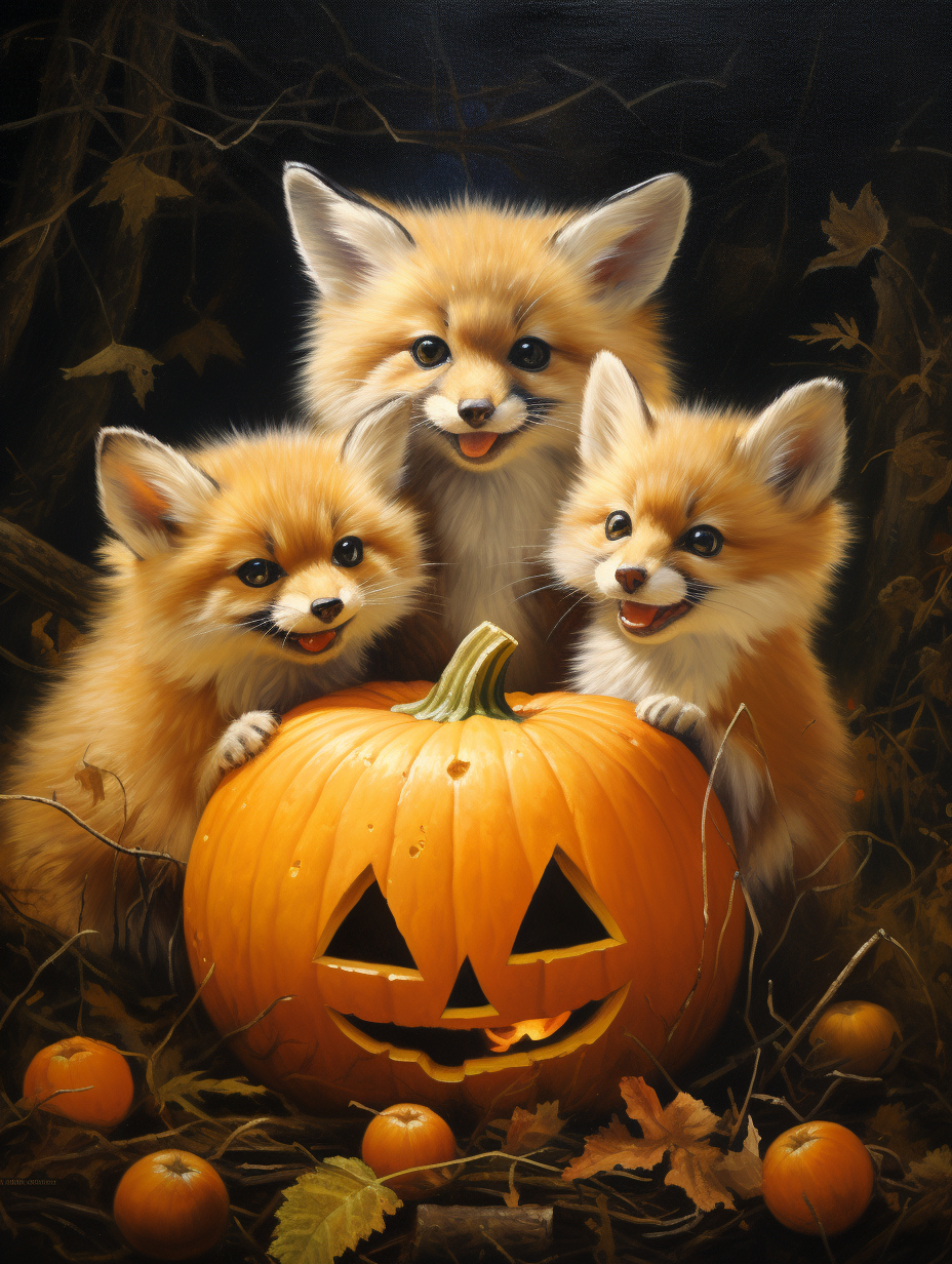 Three Fluffy Fox Kits Halloween Diamond Art Kit