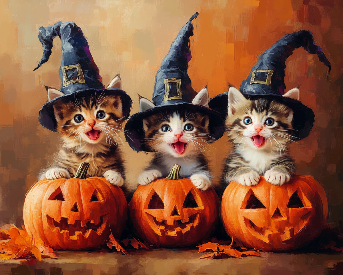 Three Happy Witch Kittens Diamond Art Kit